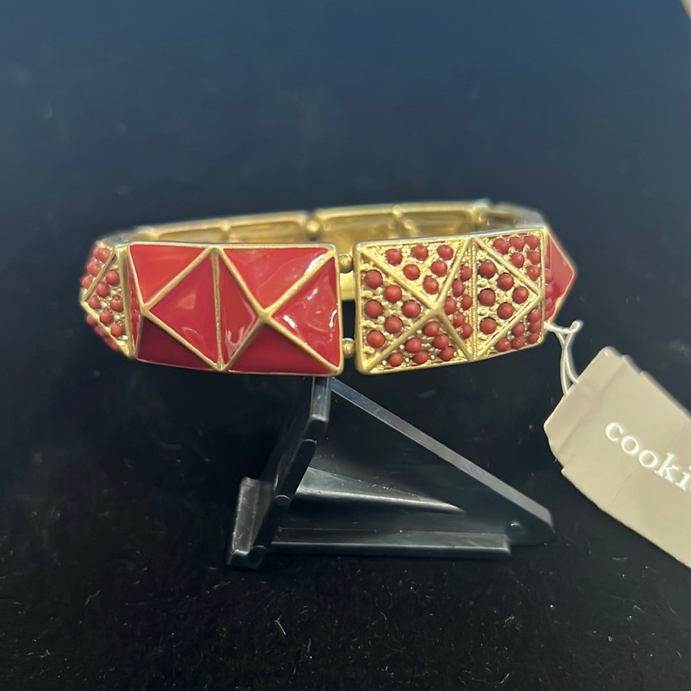 Matte Finish Gold Tone Chunky Burnt Orange Bracelet by Cookie Lee #11633